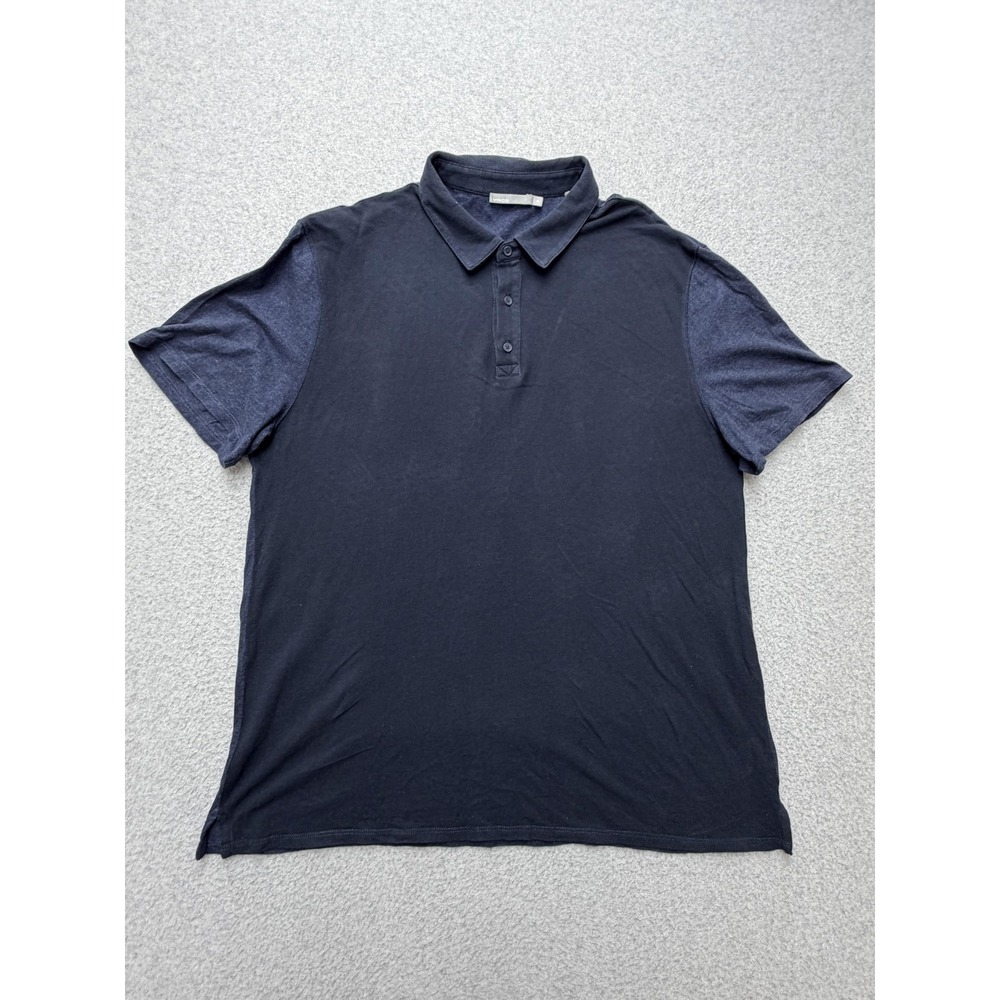 Vince Polo Shirt Mens XL Blue Colorblock Cotton Modal Knit Casual Short Sleeve